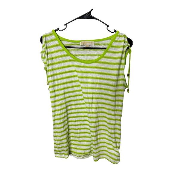 Michael Kors Green Striped Sleeves Gathered Tie Shoulder Shirt size medium - Picture 1 of 6